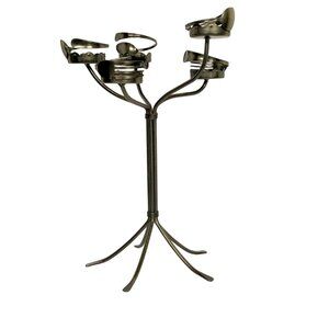 Candelabra Modernist Artsy Pewter Finish Spoon Fork Candle Holder Flatware Art